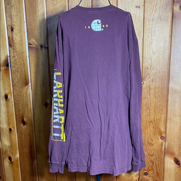 Carhartt Maroon Long Sleeve with Yellow Logo size medium workwear fall top - Picture 2 of 9